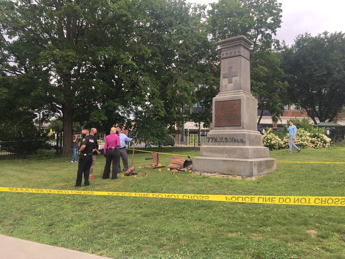 A statue in Congress Park in Saratoga Springs was found damaged this morning.  The statue commemorates union soldiers of the civil war who fought on the side to end slavery