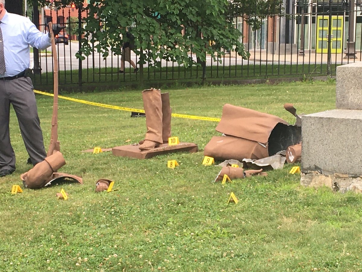 A statue in Congress Park in Saratoga Springs was found damaged this morning.  The statue commemorates union soldiers of the civil war who fought on the side to end slavery