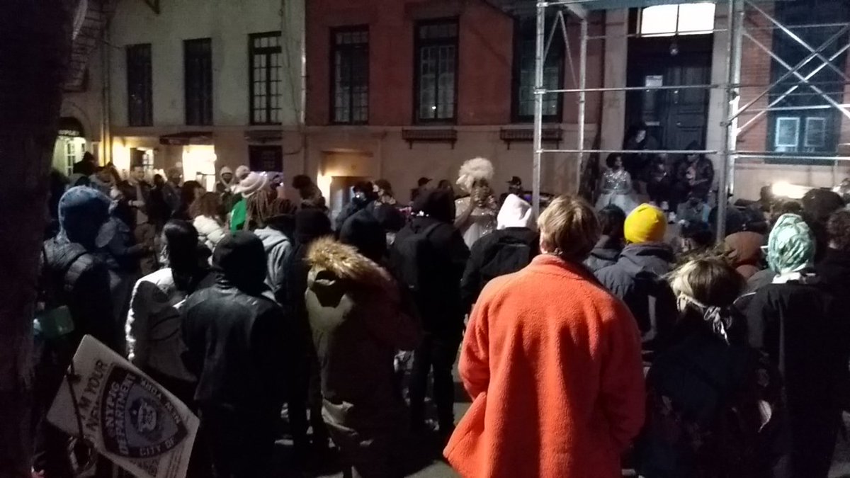 As ~200 marchers and a few dozen visible police get ready to head out for tonight's Stonewall March, Qween Jean reminds the crowd that protecting trans people starts here, in this community.