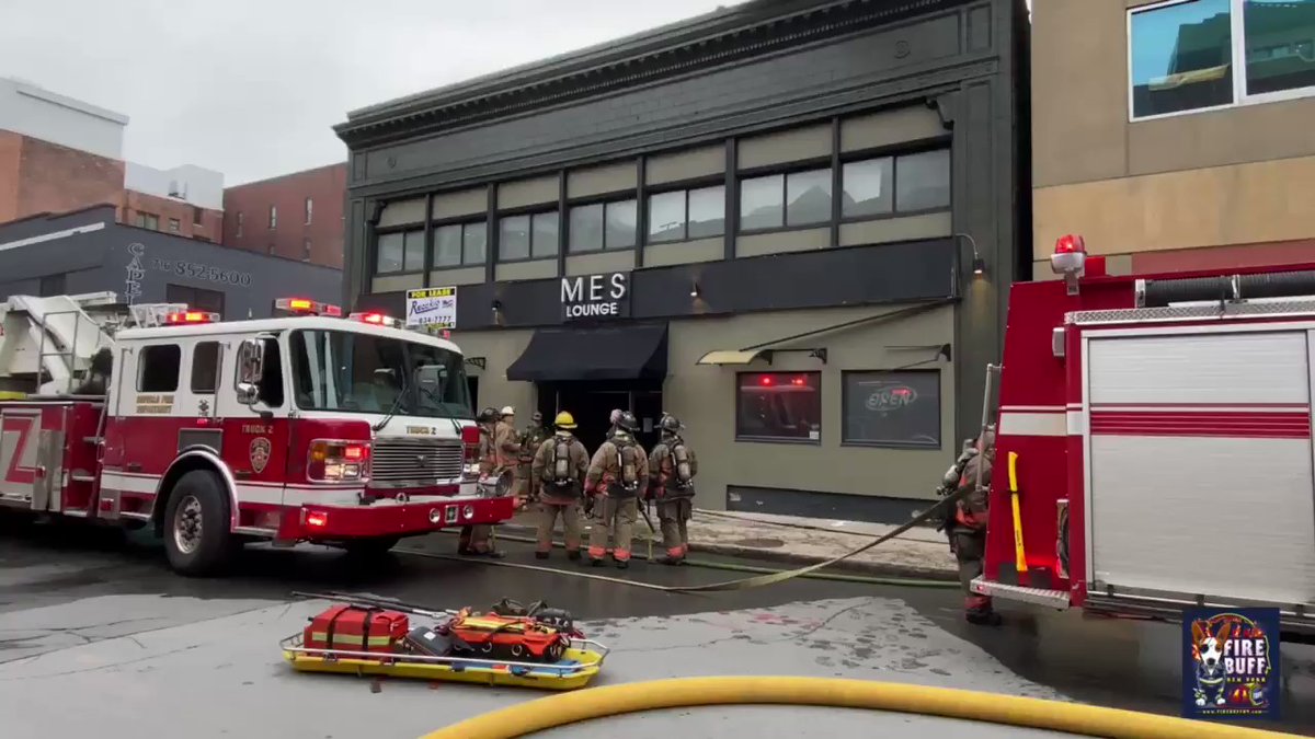 Buffalo FD Working Commercial Fire with Firefighter Through the Floor at MES Lounge: 228 Franklin Street