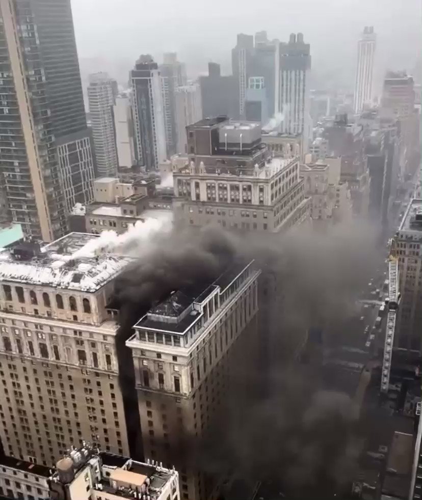 Large fire reported at famous Hotel Pennsylvania in New York City  Manhattan l NY Emergency crews on scene are attempting to locate the source of the fire as smoke continues to billow. No guests are inside the hotel, which is set for demolition