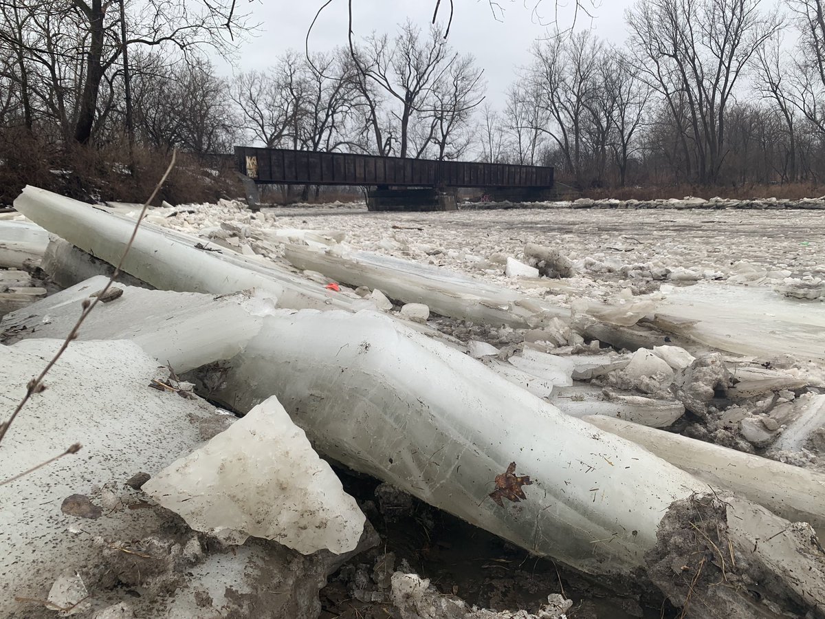 Check out the size of these ice chunks in the BuffaloCreek. As the waterways start to jam, the water levels will quickly rise