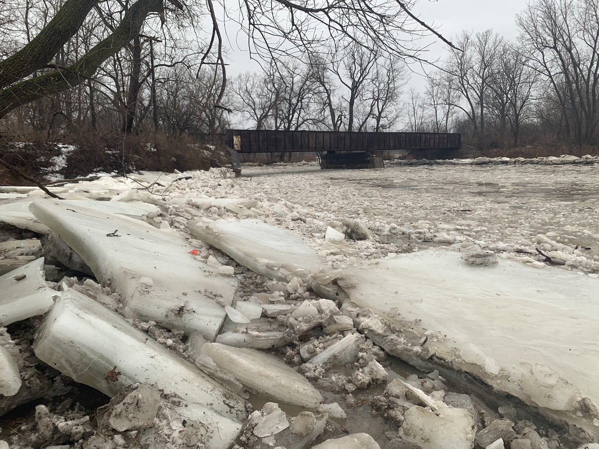 Check out the size of these ice chunks in the BuffaloCreek. As the waterways start to jam, the water levels will quickly rise 