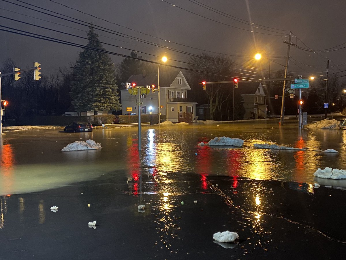 The intersection of Mineral Springs & South Ogden Streets was completely flood and a line car sits abandoned in the intersection around 9:40 pm this evening. Large parts of South Buffalo and West Seneca remain flooded