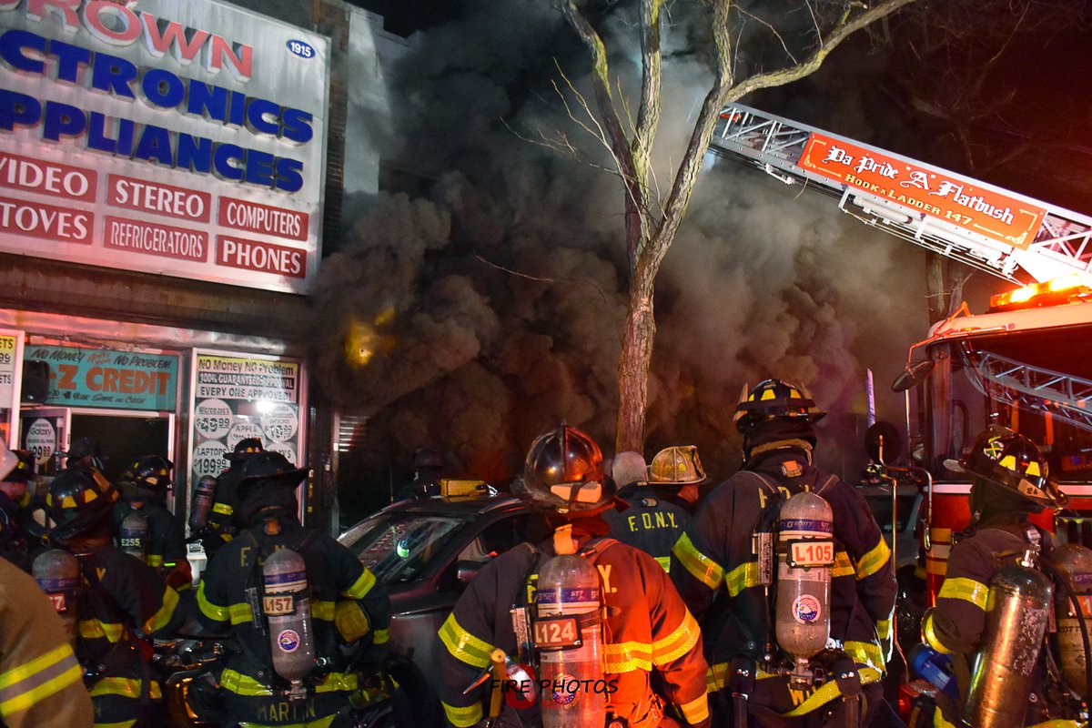 Firefighters in Brooklyn battled heavy fire in the rear of a 1 story taxpayer on Church Ave last night. The stubborn 5-Alarm blaze was deep seated in the building, and companies had difficulties accessing it due to a concrete roof