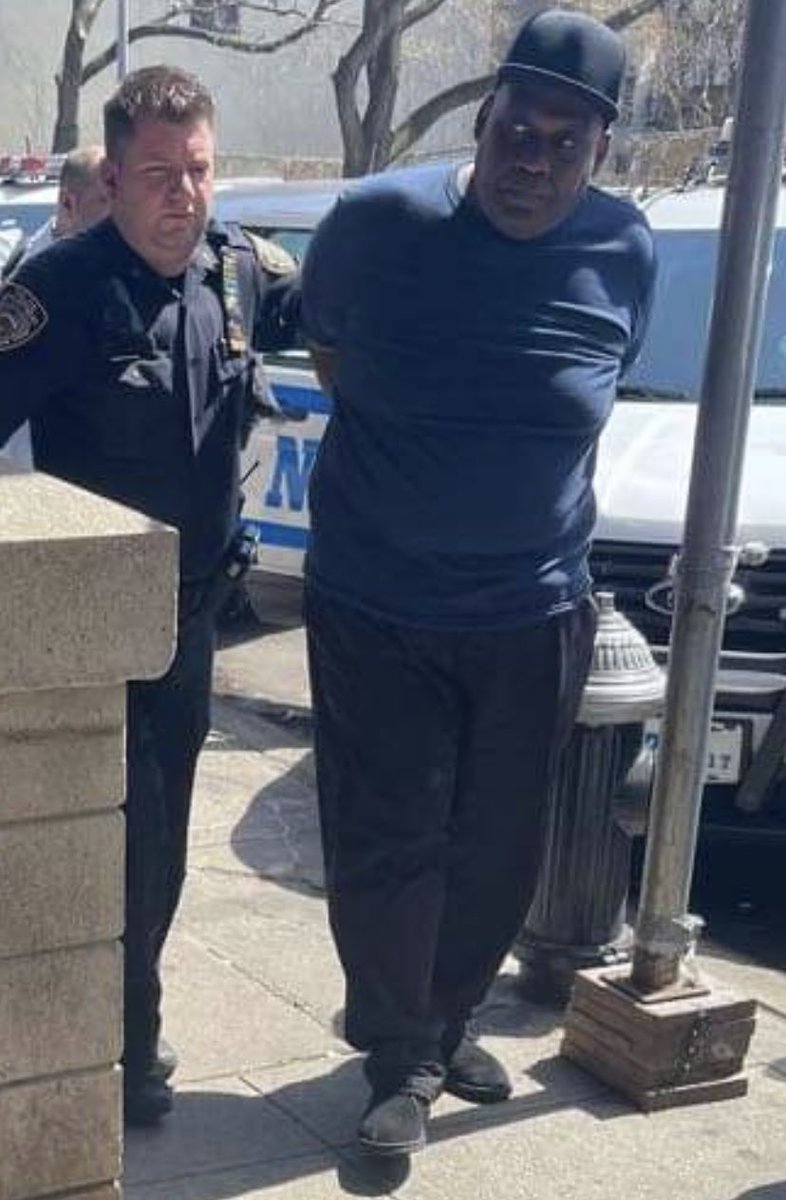 First images of Frank James under arrest on St Marks and 1st Ave I'm Manhattan this afternoon. A tipster called police when they spotted the subway shooting suspect walking the street.