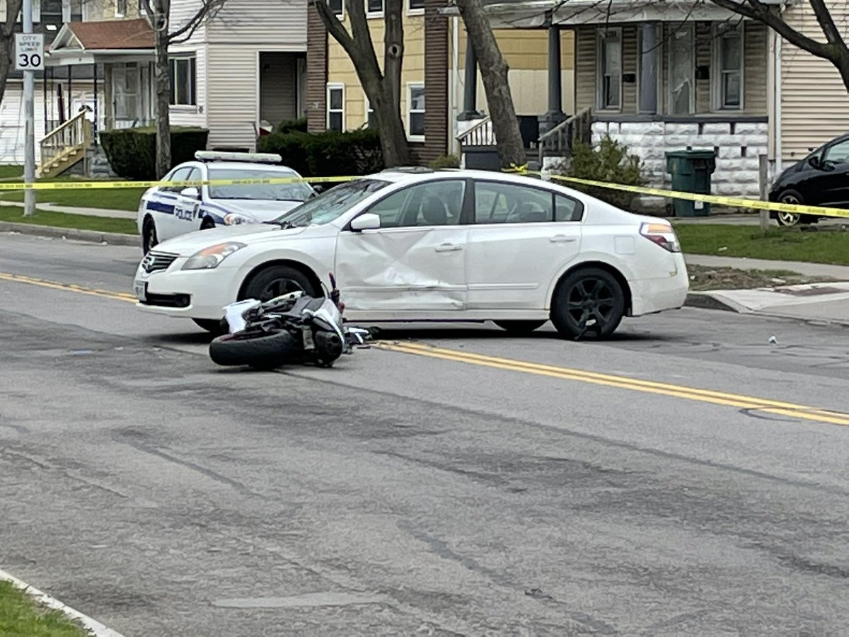 car vs. Motorcycle crash has blocked off St. Paul Street between Norton Street and Emanson Street.