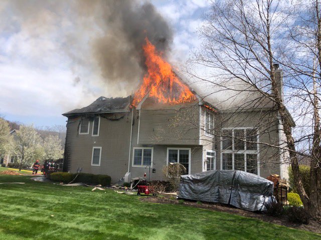 Volunteer fireman treated for minor injuries following 2nd-alarm blaze Sunday at 21 Castleton Drive in the Town of Woodbury. No other injuries reported