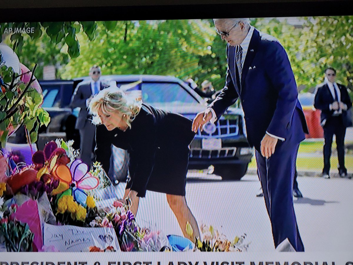 President Joe Biden and First Lady visiting the memorial site of Saturday's mass shooting at the Buffalo Tops store.  He is meeting with victims families this hour.