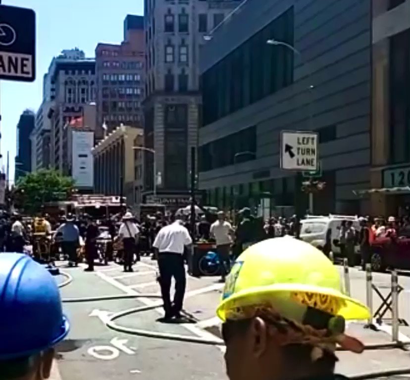 Several injured after car veers onto sidewalk in Manhattan, New York City. Emergency crews report at least six people have been struck. No word on the extent of those injuries, or what caused the crash.