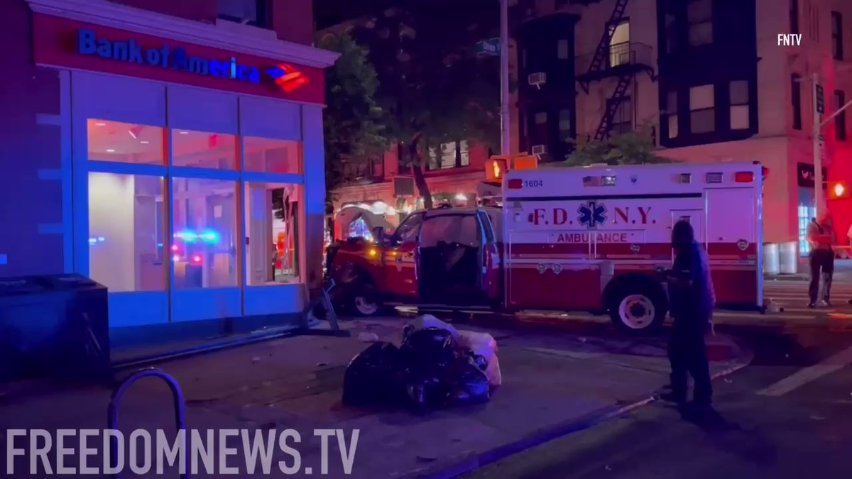 Two FDNY ambulances collided, sending one crashing into a Bank at 808 Union St in Brooklyn. Four people were reported injured, three serious but stable. A fourth person sustained minor injuries, EMS said.