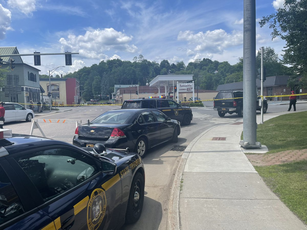 Fatal officer-involved shooting at Stewart's in Saranac Lake. Police say they responded to Stewart's for reports of a stabbing, after arriving they encountered man with knife. One of the officers on scene fired at the man with  knife and he has died