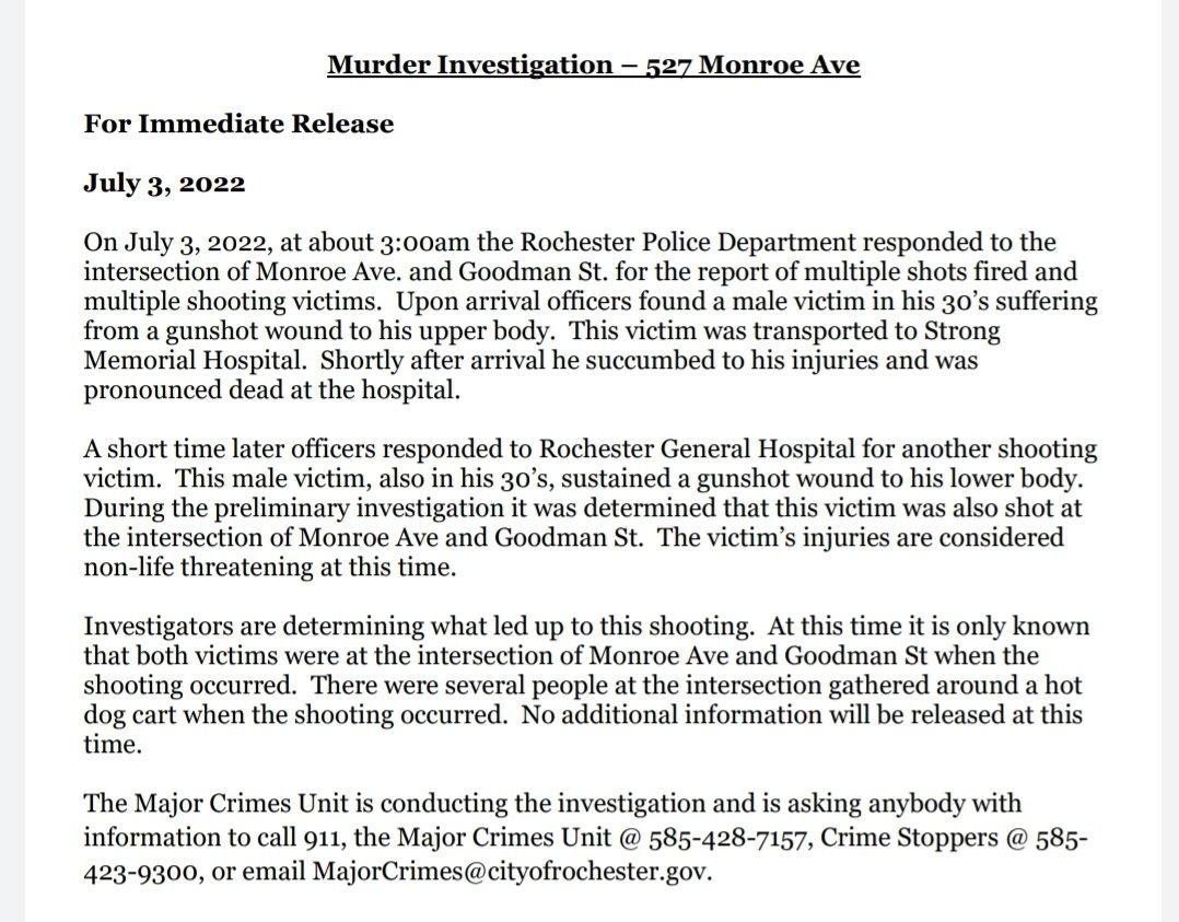 One man killed, another wounded, in 3 a.m. shooting at Monroe and Goodman in Rochester, New York