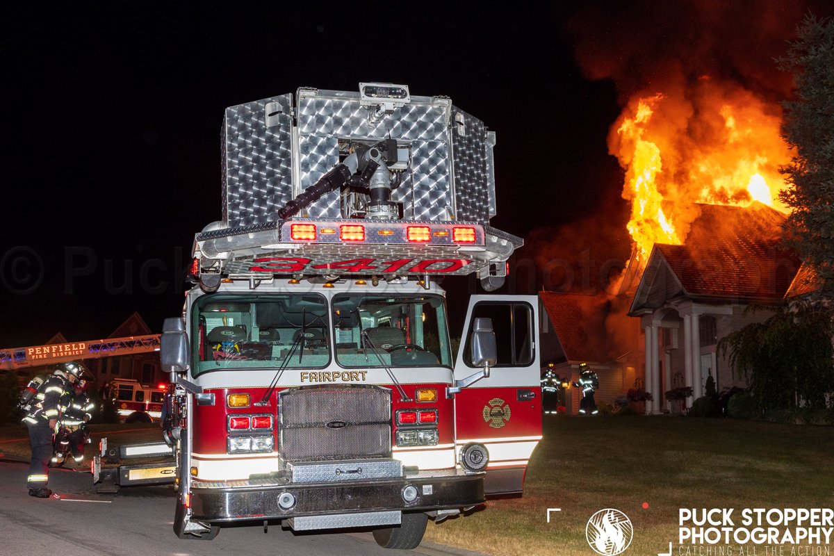 Fairport firefighters with mutual aid worked a house fire on Olde Prestwick Way. Companies faced heavy fire in the rear on arrival extending into the attic