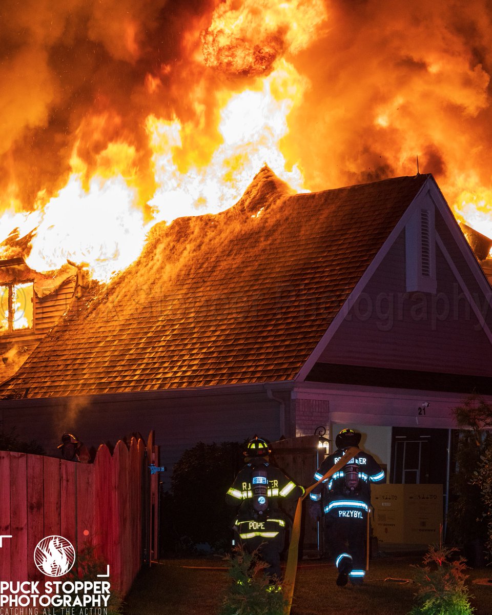 Fairport firefighters with mutual aid worked a house fire on Olde Prestwick Way. Companies faced heavy fire in the rear on arrival extending into the attic