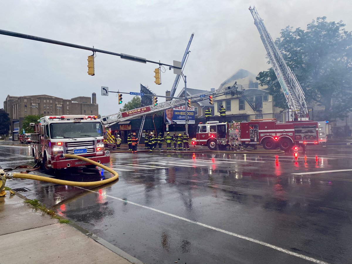 @RFDPIO1 FFs continue to work a 3 alarm house fire on E Main St and Alexander St this morning. Flames still visible from eaves 2 hours after the original 911 call. RFD was here last Friday for a house fire after a car caught fire and extended into the house