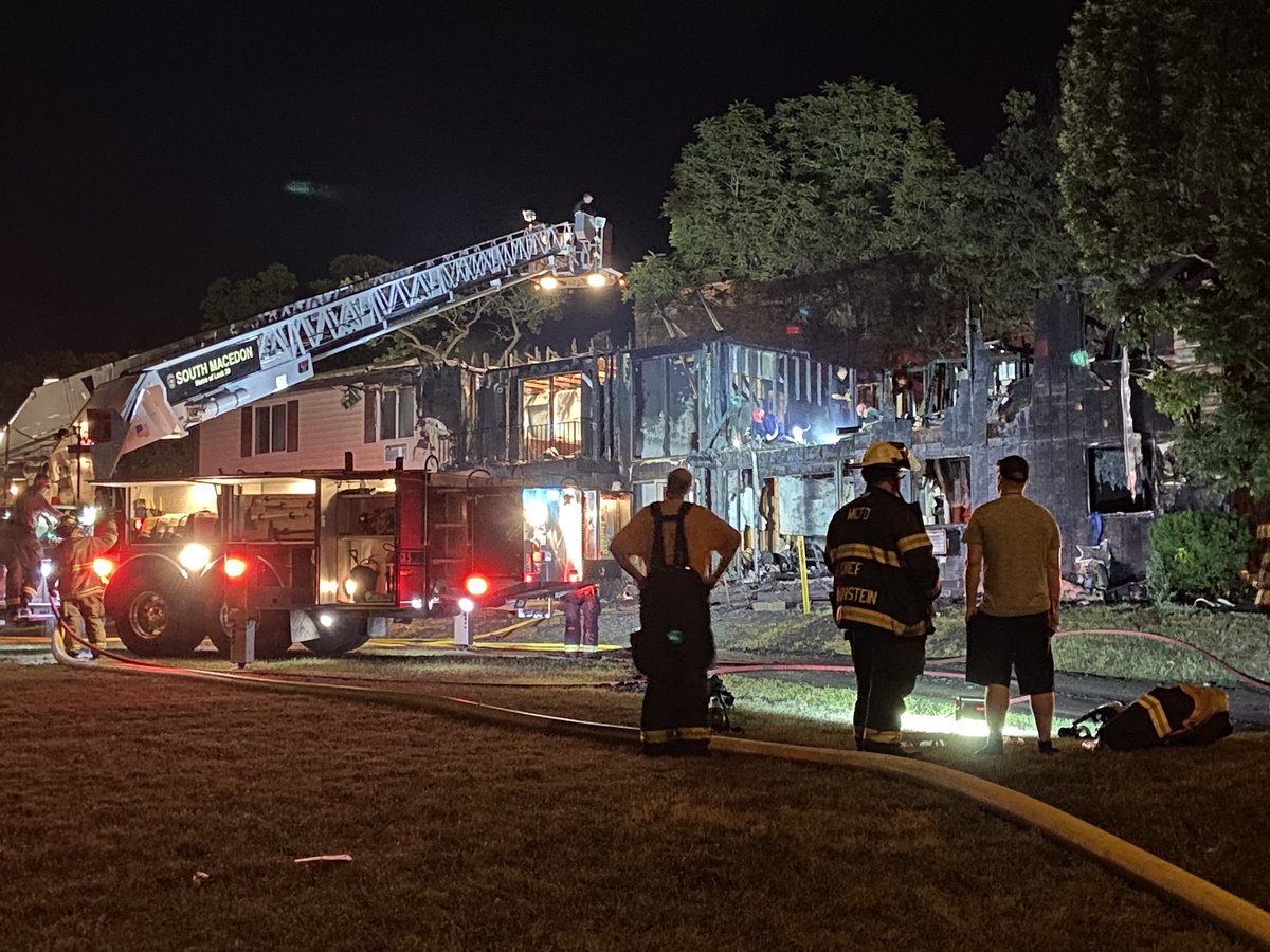 Large apartment fire in Macedon. 12 people displaced. No injures and no cause yet. The building is unlivable, but firefighters say they're able to save some of the residents belongings. Last December another building in this complex was a total loss due to fire