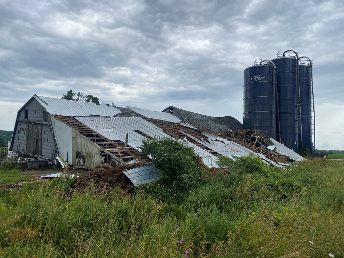 Rte 78 is closed between Chaffee Road and Route 36 near Java due to downed trees. A barn collapsed during the storm