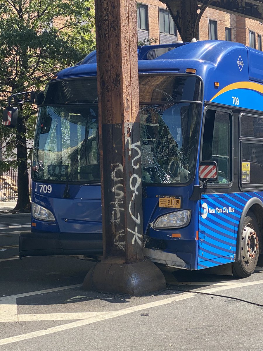 MTA bus into elevated subway pole on Boston Rd in West Farms, the Bronx; FDNY says 13 total injuries - 1 critical, 12 non-life threatening