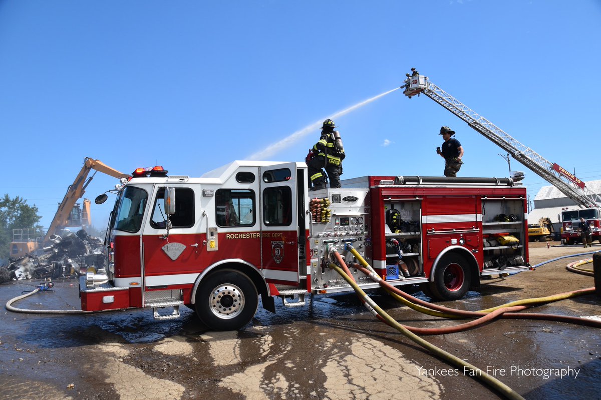 Rochester Fire Department battling a working fire in a scrap yard on Steel Street this morning