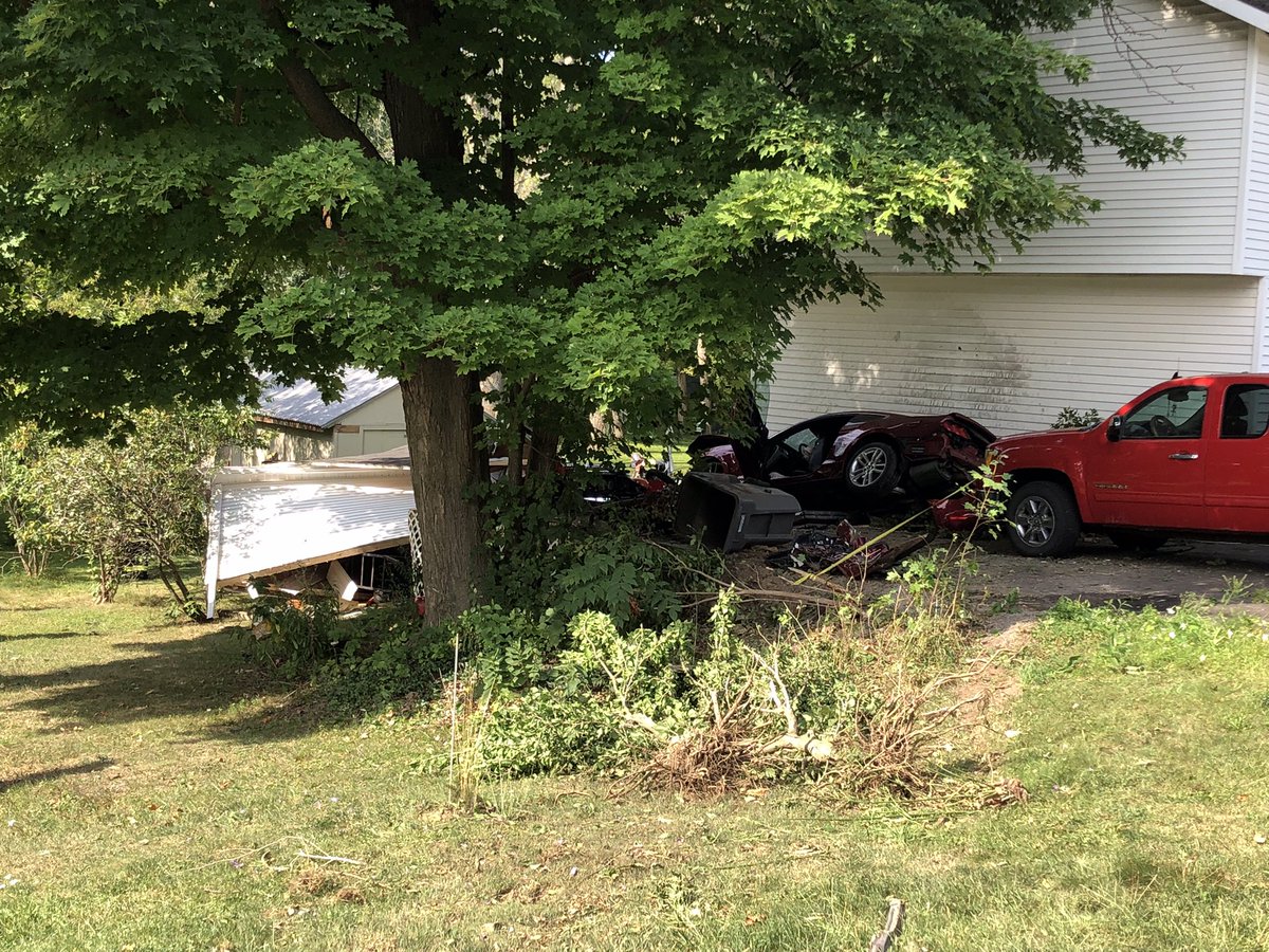 Driver crashed into parked cars and hit this home on Ridge Road in W Webster this morning. Crash victim taken to the hospital  