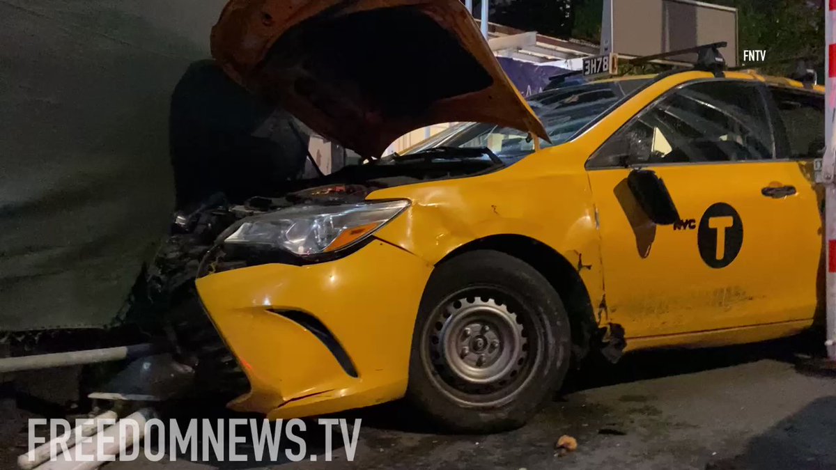 A Yellow Taxi crashed into scaffolding at The Bellemont near Madison Ave & E86th St in the UES of NYC A witness said the cabbie lost control before the crash. Two passengers were visibly shaken but not seriously injured