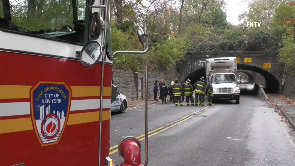 Historic Central Park Bridge was Struck and possibly Damaged by a Box Truck in NYC  On 66th street transverse truck got lodged into the bridge.  FDNY say the bridge appears to  sustain minor damage, transverse at W66th Street is  closed.