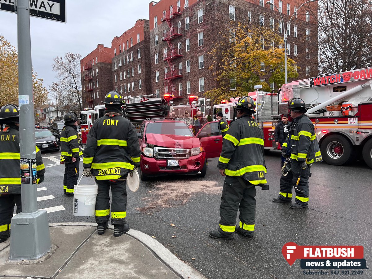 Emergency services are at the scene of an accident on Ocean Parkway & Avenue T