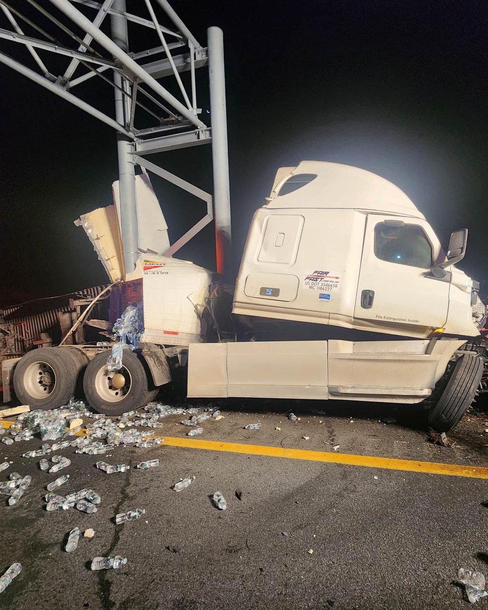 A tractor-trailer carrying water bottles crashed into a sign support structure on I-84 near Middletown Monday morning, according to NYSP. Clean-up will take hours. Expect delays. No word on the driver's condition.