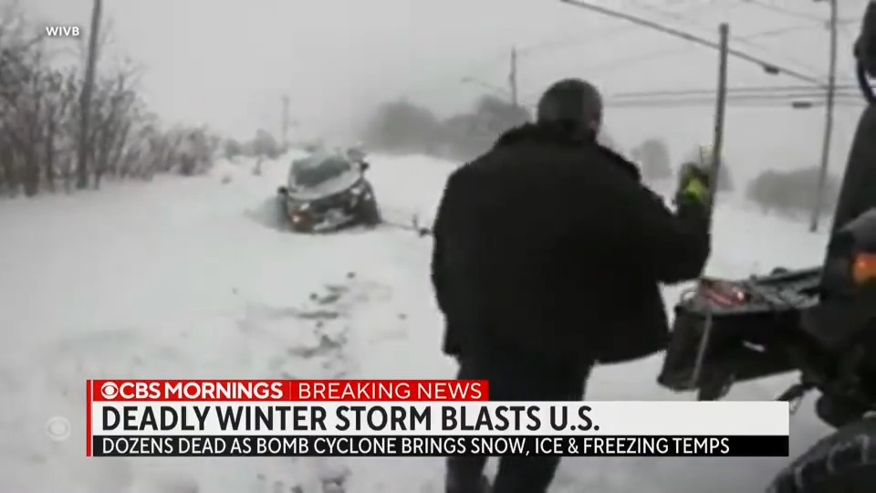 At least 38 people have been killed in seven states, after a brutal bomb cyclone swept across much of the U.S., bringing blizzard conditions and hurricane-force winds to some regions of the country