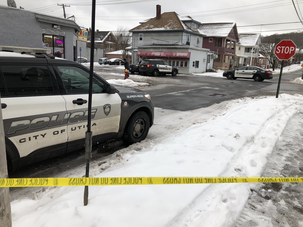 Utica police are investigating a shooting that happened around 10:00AM, on the corner of Dudley Ave & James St. . The victim was hit in the leg &amp; taken to the hospital with non life threatening injuries.  Police are searching for the suspect