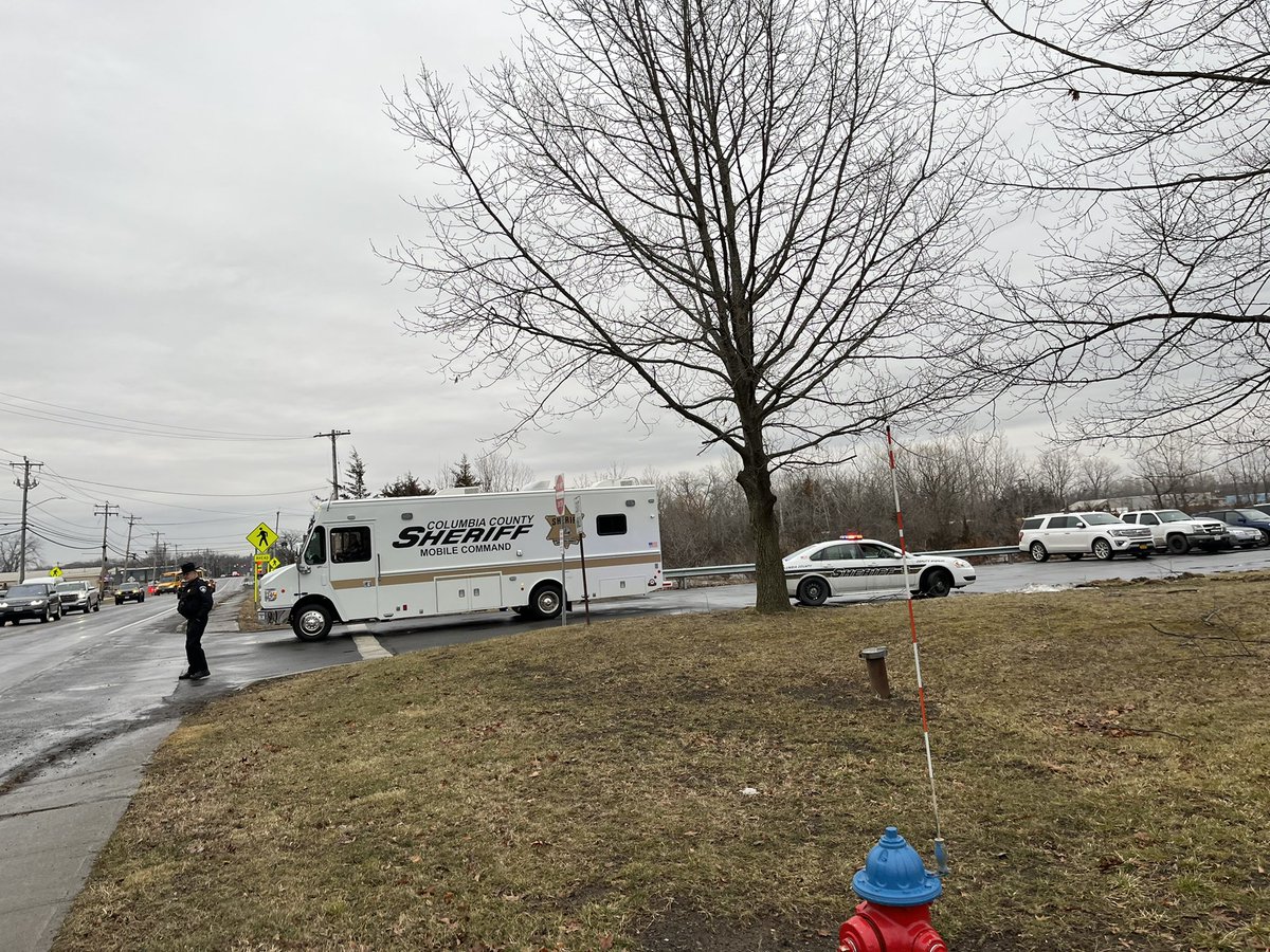 Heavy law enforcement presence at Donald R Kline Technical School in Columbia County. School along with several others in the area locked  down this afternoon. Buses have arrived and students will be leaving soon
