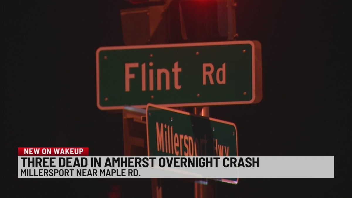 Amherst Police say 3 people are dead, and 2 others are at ECMC after a late night crash on Millersport Highway. An 18-year-old man, a 19-year-old woman, and a 20-year-old man were pronounced dead at the scene. Two teenagers (including the driver) are at the hospital