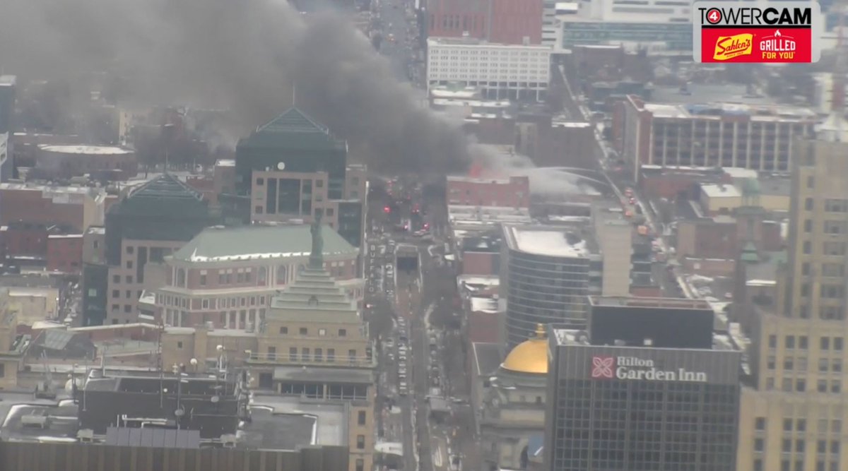 Our Tower Cam has captured this fire on Main St. downtown between Goodell and Tupper.   Avoid the area