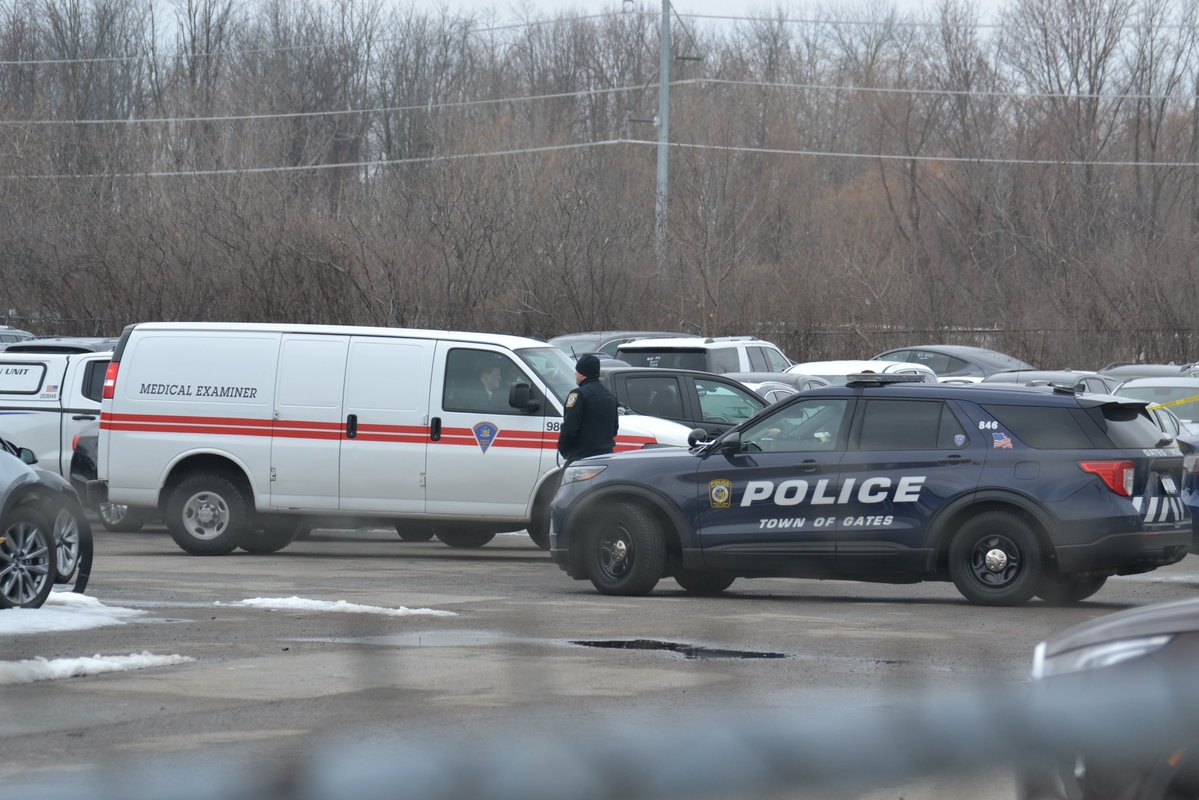 .@GatesPolice investigate an incident at the Hertz Car Rental on Ajax Rd. The medical examiner is here as well as @RochesterNYPD tec truck. Waiting to hear more info from Gates PD 