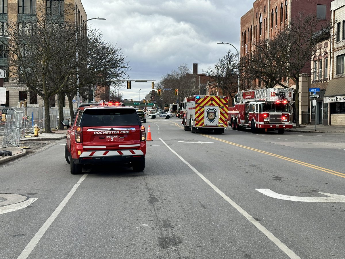 Three buildings on Main St were evacuated this morning after construction crews struck a 4 inch natural gas line across the street.  @RFDPIO1 firefighters found high levels of natural gas in the 3 buildings.  