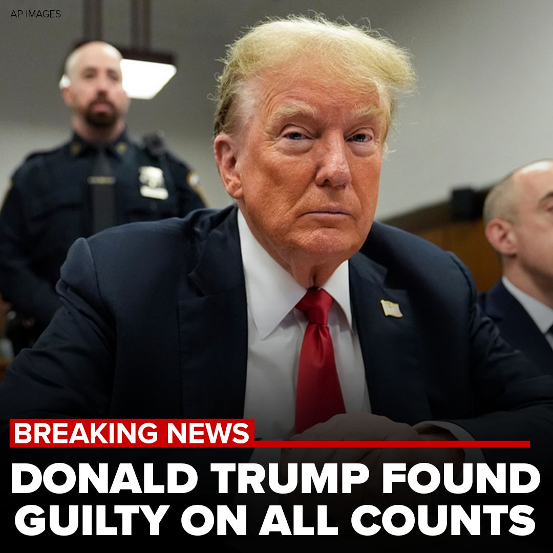 A jury has found former President Donald Trump guilty on all 34 counts in the criminal trial in New York City, where he faced felony charges related to a 2016 hush money payment to adult film actress Stormy Daniels