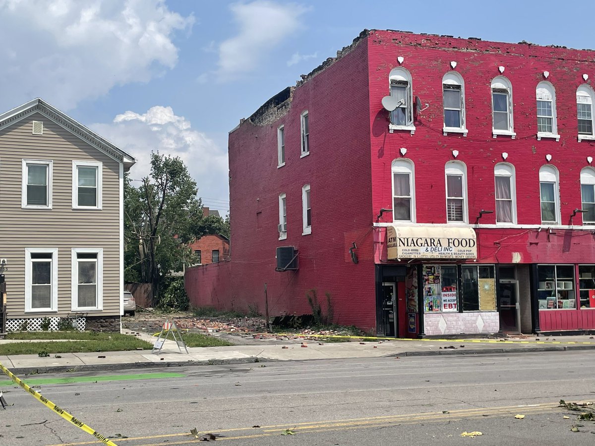 Storm assessment continues as a possible tornado smashed a part of Downtown Buffalo. This is the scene near Niagara Street and Carolina Street, where several trees are damaged or destroyed