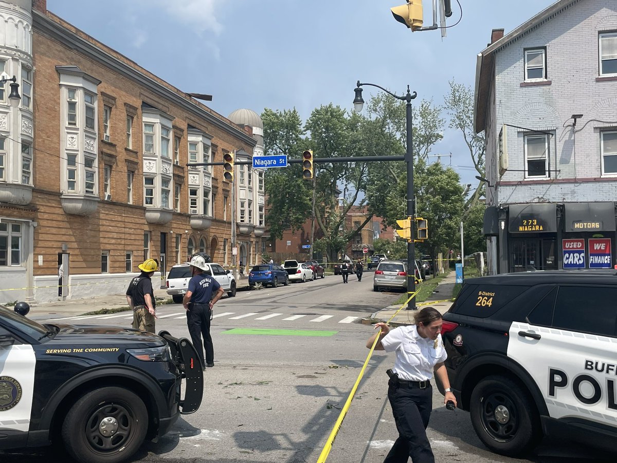 Storm assessment continues as a possible tornado smashed a part of Downtown Buffalo. This is the scene near Niagara Street and Carolina Street, where several trees are damaged or destroyed