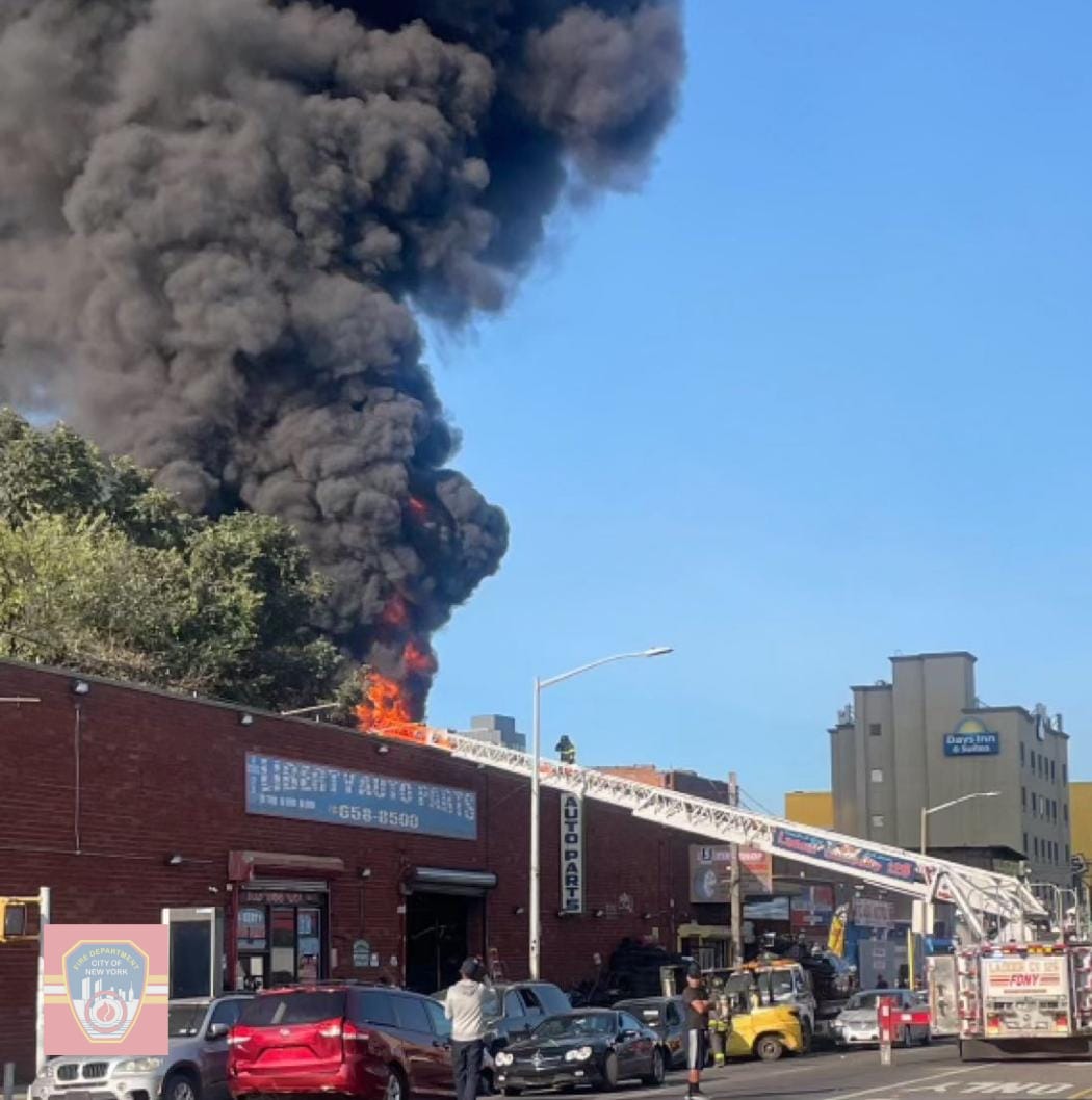 Queens: 3 alarm fire in a tire shop at 150-05 Liberty Ave