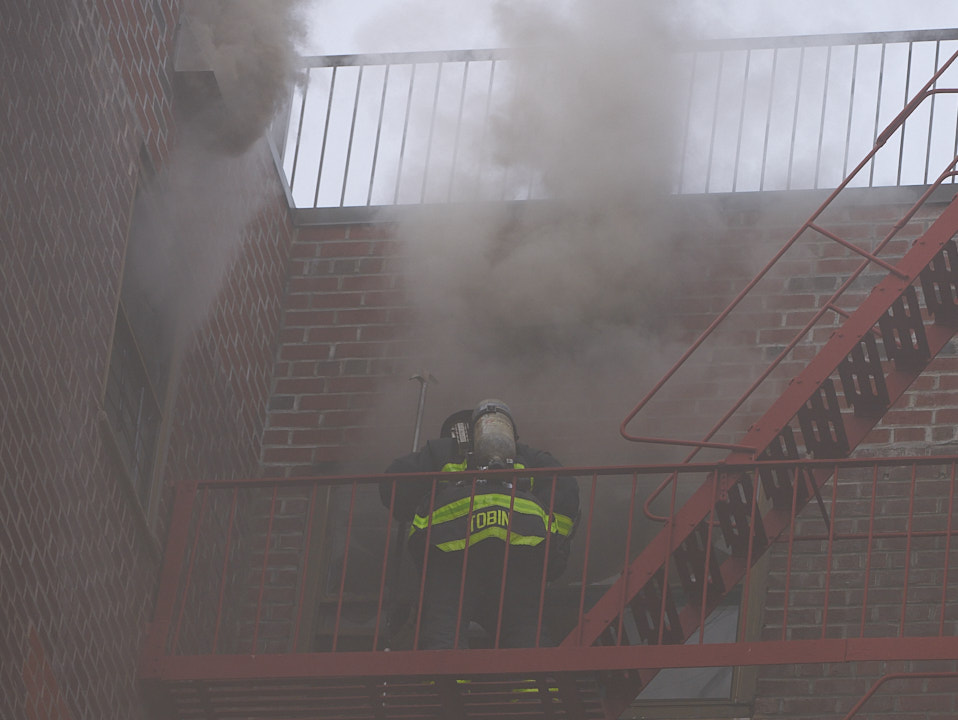 Firefighters battled a three alarm fire in a large apartment building at 86-10 151 Avenue in Howard Beach, Queens on Thursday morning