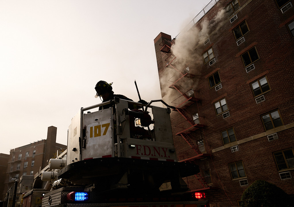 Firefighters battled a three alarm fire in a large apartment building at 86-10 151 Avenue in Howard Beach, Queens on Thursday morning