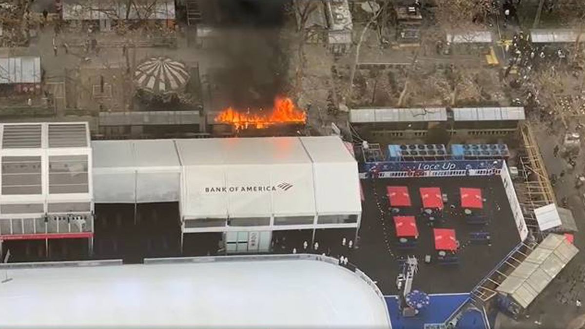 Flames shoot from booth at Bryant Park holiday market in Manhattan