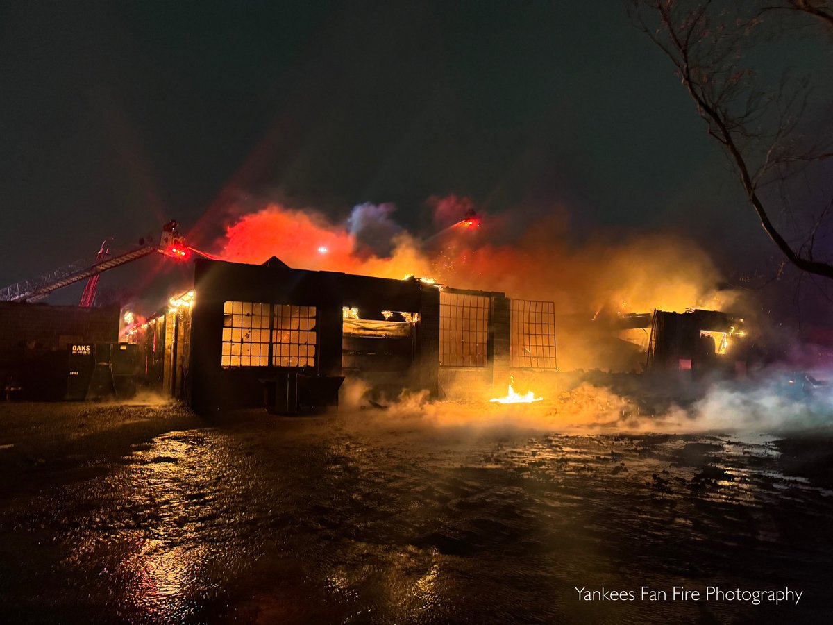 Rochester Fire Department battling a five alarm fire in a warehouse on Hague Street