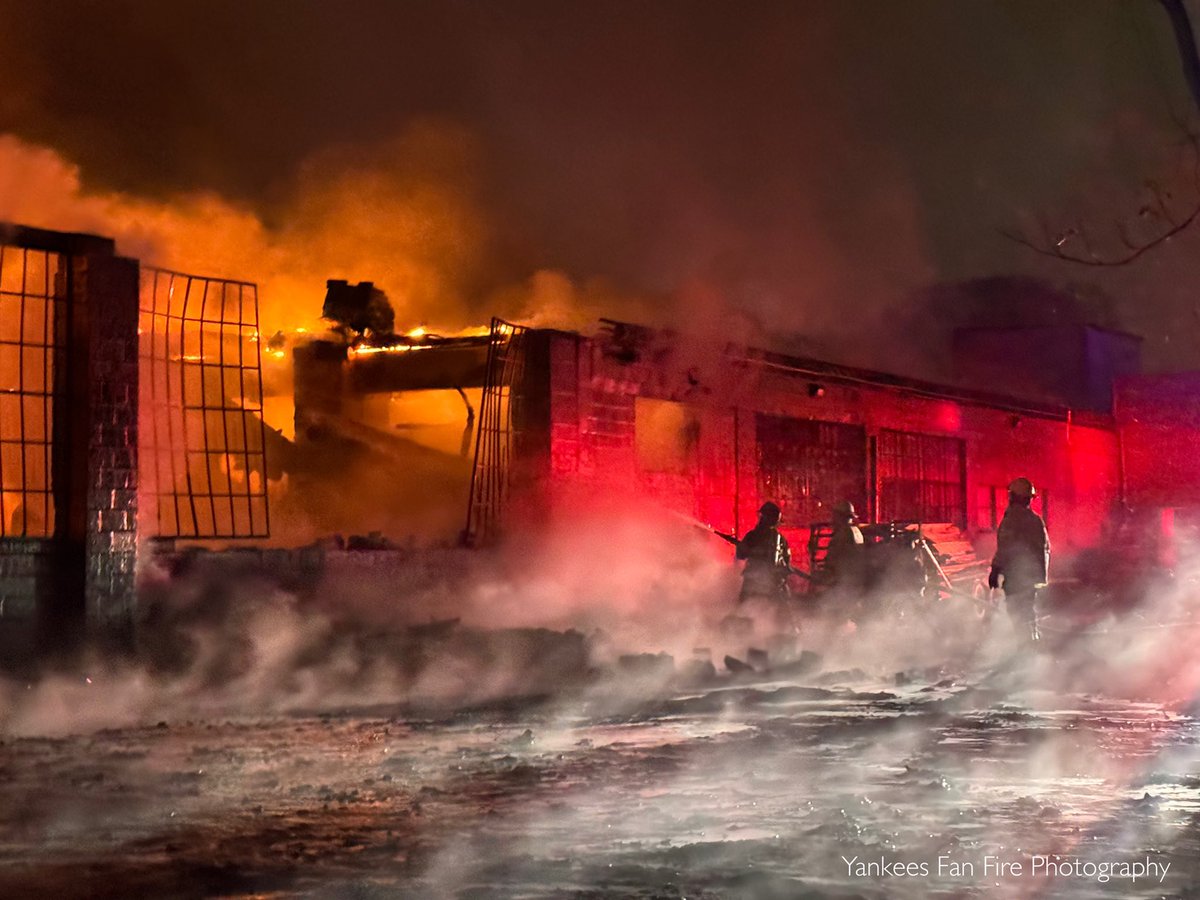 Rochester Fire Department battling a five alarm fire in a warehouse on Hague Street