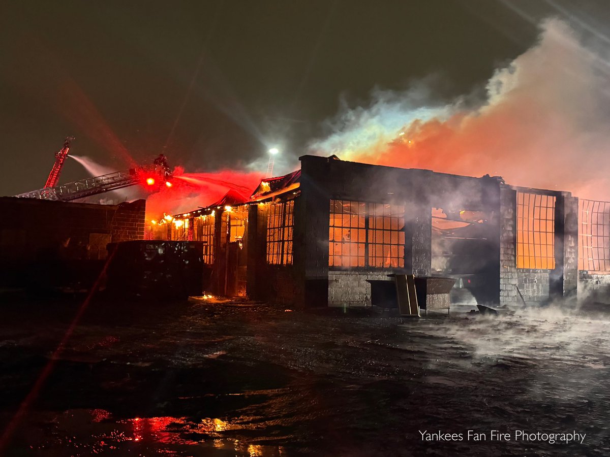 Rochester Fire Department battling a five alarm fire in a warehouse on Hague Street