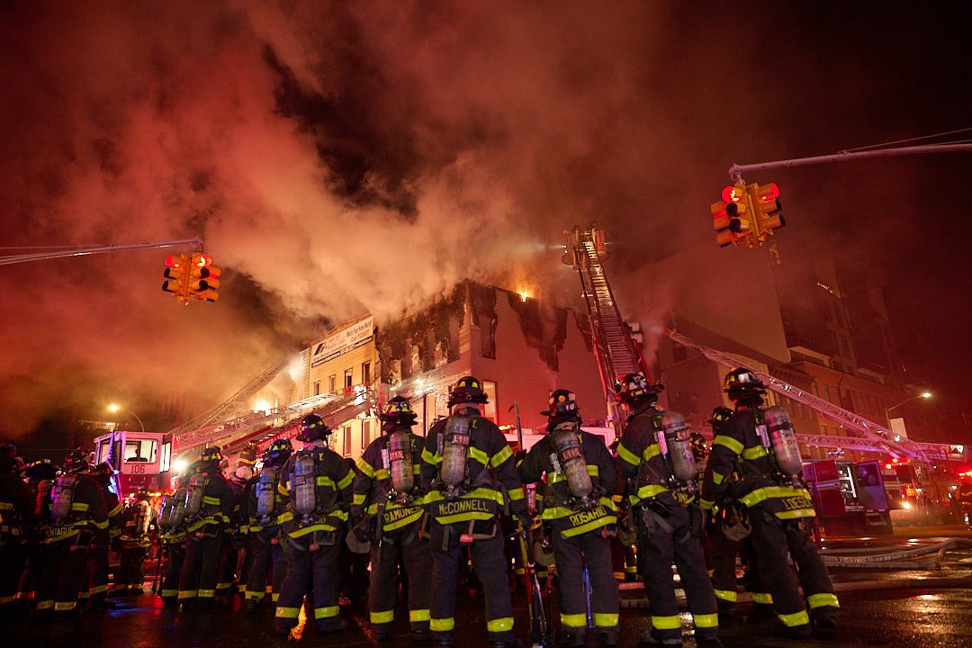 Fire marshals in Brooklyn are investigating what caused a ferocious, four-alarm fire on Saturday night that left 10 families homeless