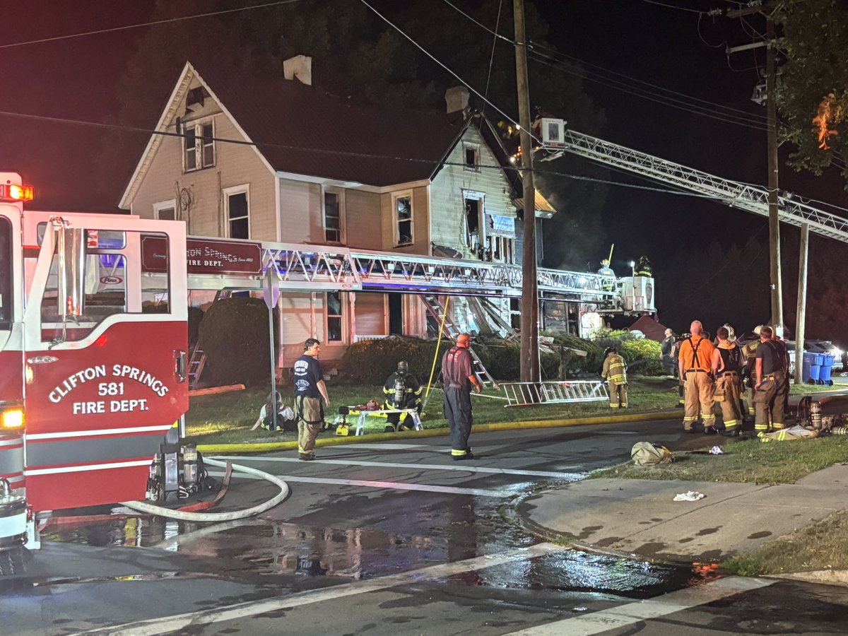 Three alarm fire in Clifton Springs. Heavy damage to a side-by-side duplex. The third alarm was called due to the heat. No one was injured and cause is under under investigation