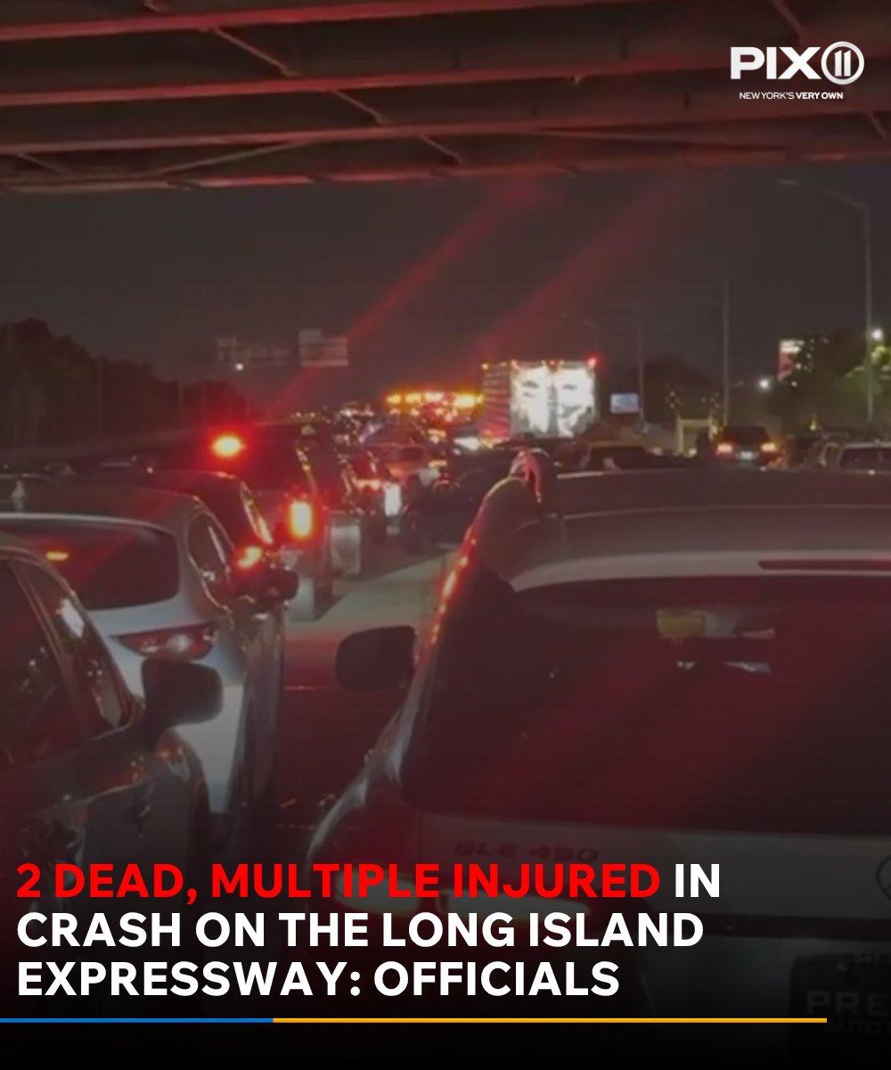 Two people have died after officials say a coach bus collided with multiple vehicles on the Long Island Expressway on Monday night
