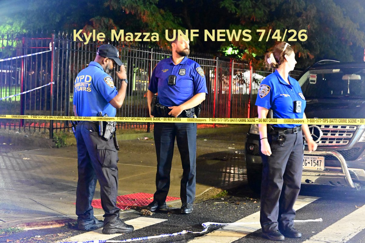 NYPD officers work the scene where eight people were shot in a mass shooting in Coney Island, Brooklyn, New York, United States on July 4, 2026. After 10:00 PM police officers responded to the area of West 30th Street and Surf Avenue where eight people were shot. A 37-year-old man was shot to the shoulder, a 33-year-old man was shot to the chest, a 25-year-old woman was shot to the leg, a 21-year-old woman was shot to the chest, a 14-year-old boy was shot to the thigh, a 12-year-old boy was shot to the leg, a 7-year-old boy was shot to both legs and a 6-year-old boy was shot to the stomach.
